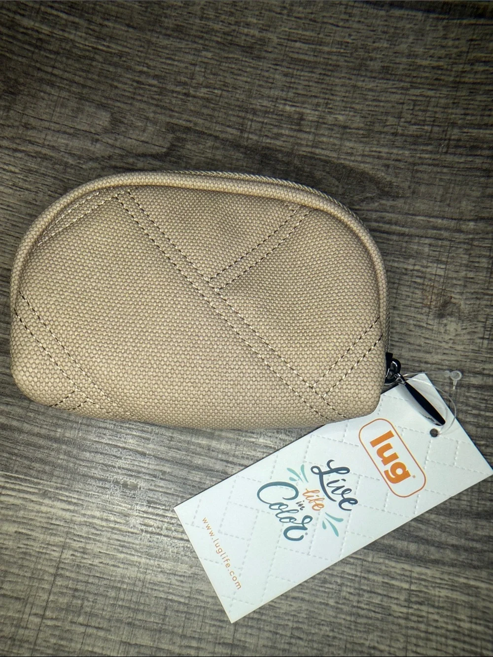 Lug Quilted Coin Pouch / Mini Zip Wallet – Sand Beige NWT Camo Lining
